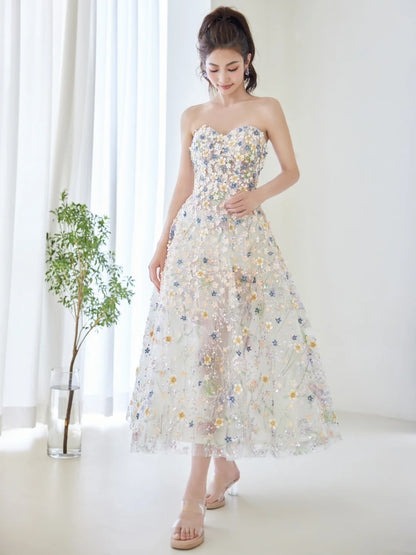 Magnifique robe de bal bustier cœur en tulle fleuri, longue robe de soirée, inspiration tenue de soirée N228