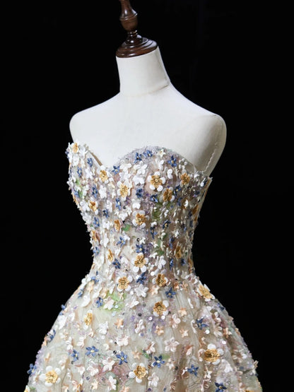 Magnifique robe de bal bustier cœur en tulle fleuri, longue robe de soirée, inspiration tenue de soirée N228