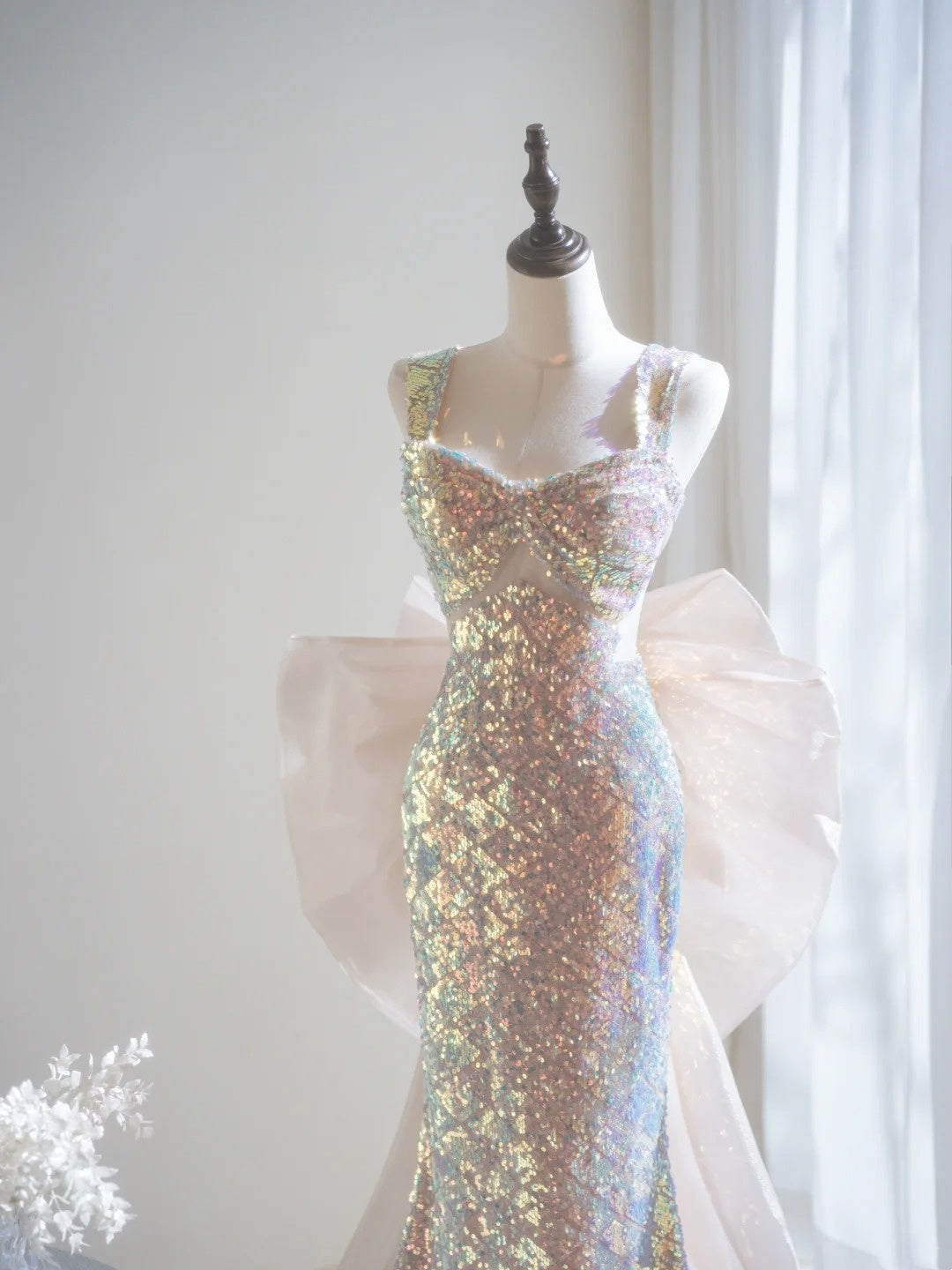 Sparkly Mermaid Square Neck Sequin Sleeveless Long Prom Dresses Prom Gowns Evening Dress A022