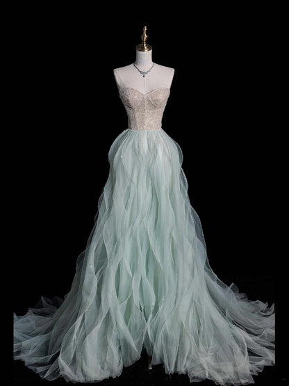 Sparkly A line Sweetheart Mint Green Sequins Long Prom Dress Fashion Aesthetic High School Formal Dresses Party Outfits Prom Gown AB2230