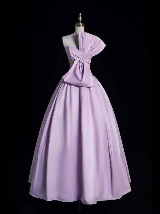 Ball Gown Strapless Lilac Satin Sleeveless With Bow-knot Women's Dress Long Quinceanera Dresses Sweet 16 Quince Dress N1176