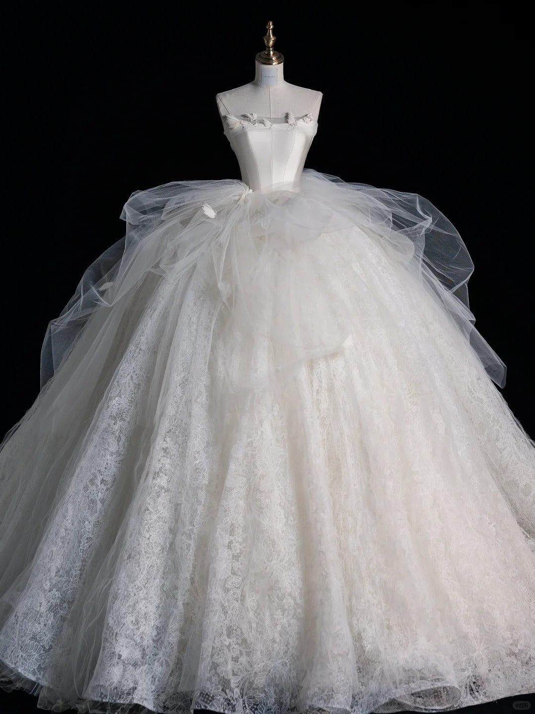 Modern Minimalist Ball Gown Strapless Sleeveless Lace Brides Gown Bridal Dress Wedding Dresses Style RB6562