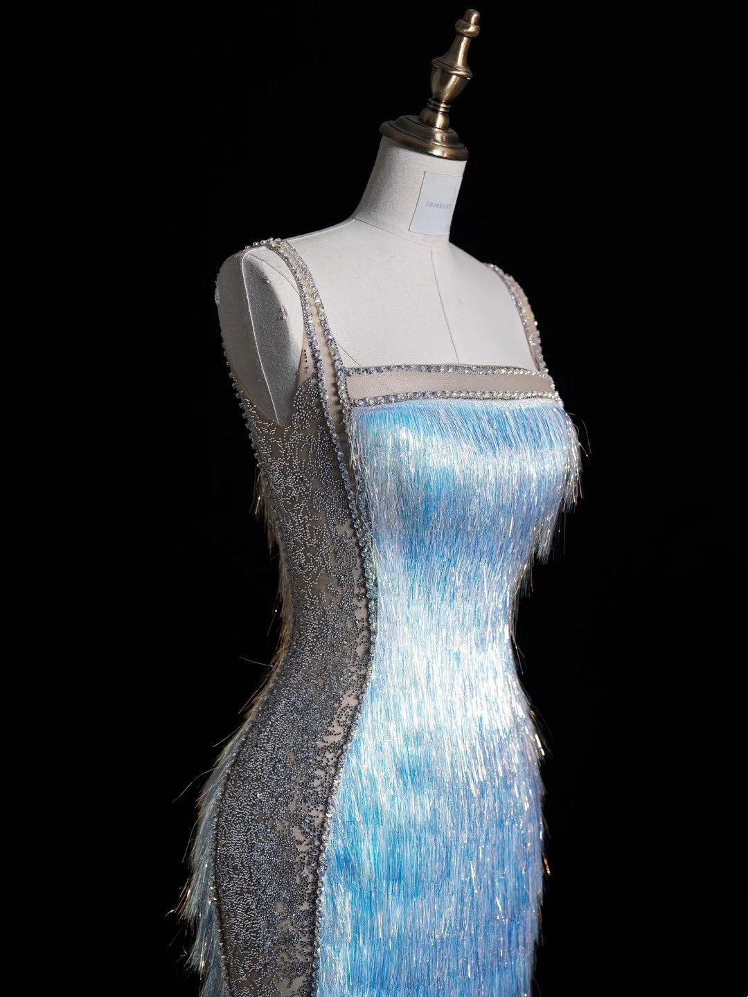Robe de bal longue bleue à fines bretelles et paillettes, style sirène, inspiration pour un 18e anniversaire, robe de soirée N487
