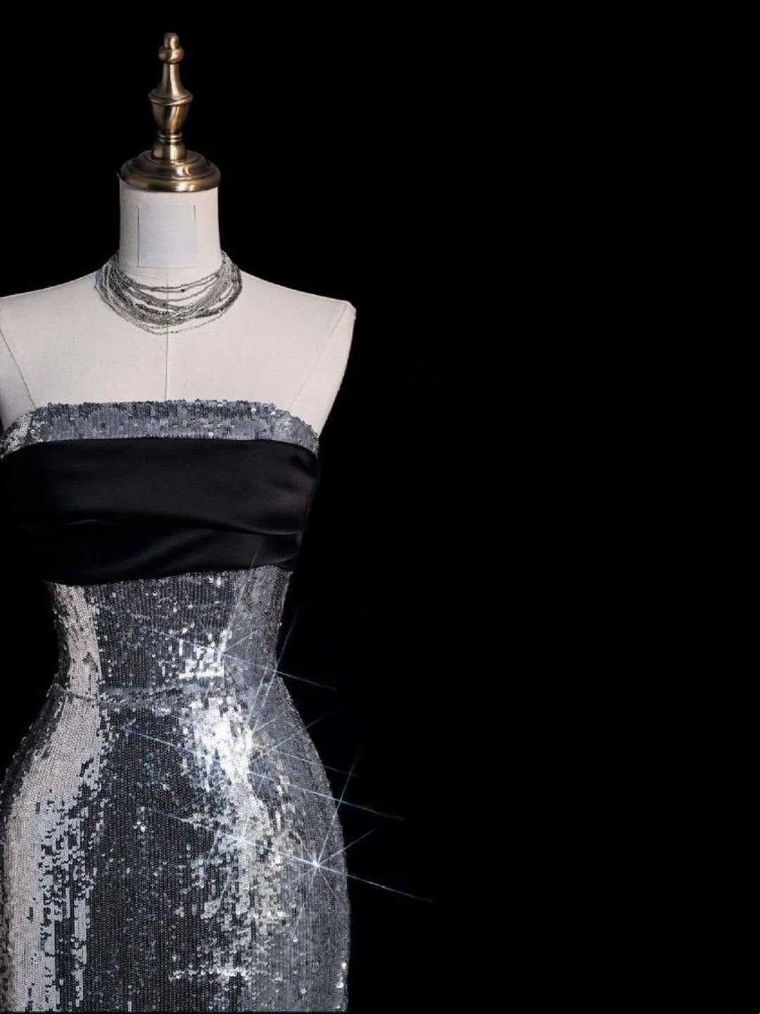 Robe de bal longue sans manches à paillettes grises, style sirène, bustier, pour femmes et jeunes filles, N666