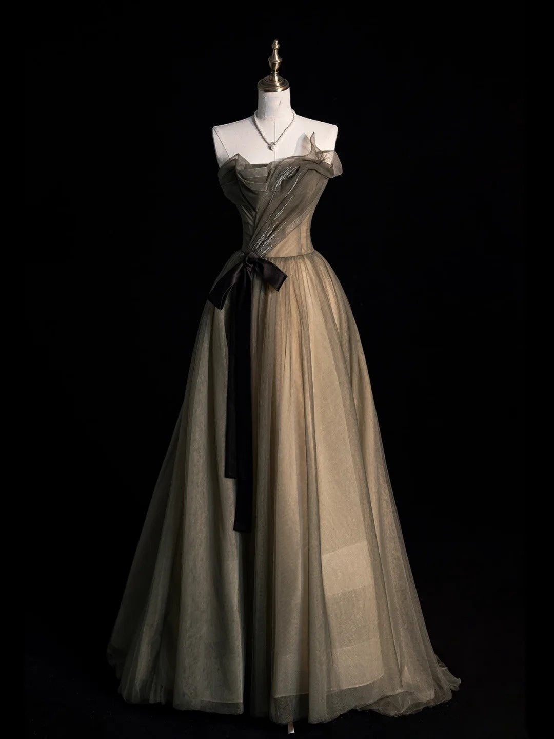 Robe de bal chic sans bretelles en tulle, robe de soirée longue pour lycéennes, N1263