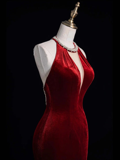 Atemberaubendes Meerjungfrauen-Abendkleid aus burgunderrotem Samt mit Quasten und U-Boot-Ausschnitt – Inspiration für Ballkleider, Prinzessinnen-Abschlusskleider N1082