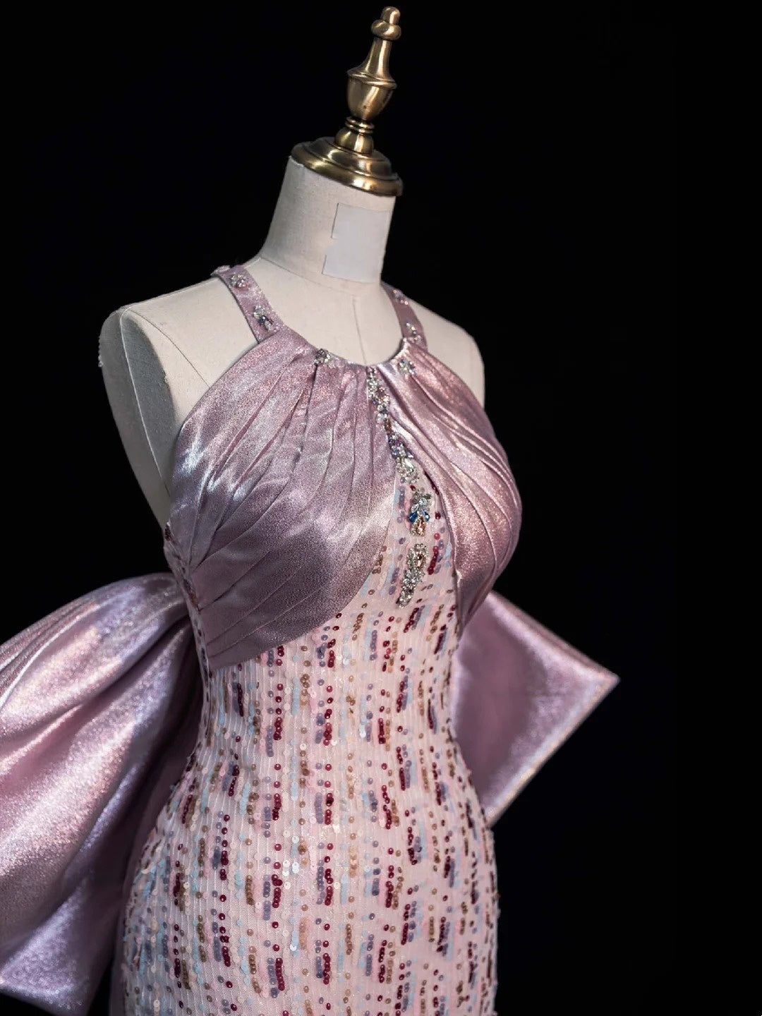 Robe de bal sirène rose à sequins, inspiration robe de soirée, robe de princesse pour remise de diplôme N1077