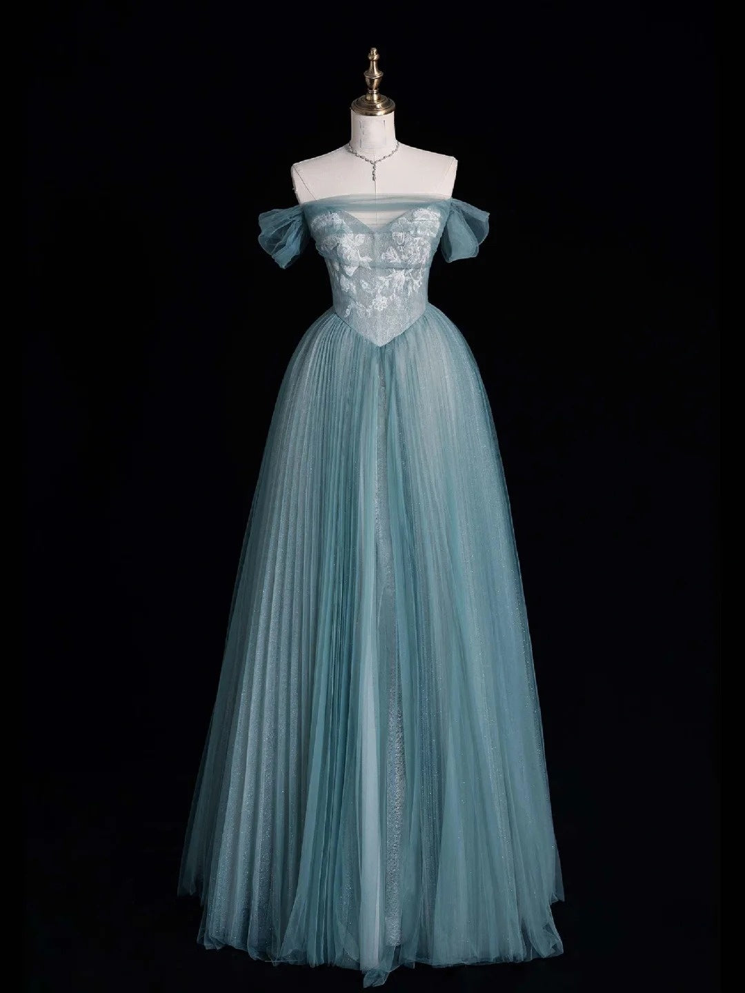 Magnifique robe de bal longue en tulle bleu à épaules dénudées, inspiration robes de soirée, robe de cérémonie N1228