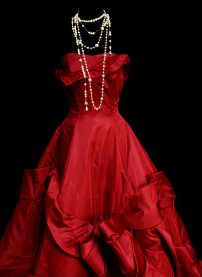 Robe de bal rétro rouge bustier années 60, robe de soirée longue et élégante N831