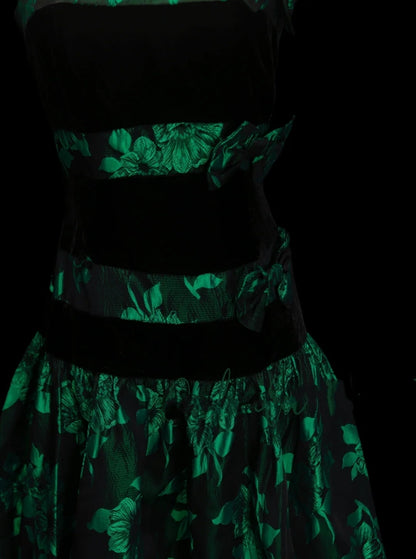Unique A Line Strapless Dark Green Floral Satin Y2K Inspo 2000s Hoco Gowns Inspo Homecoming Dresses N1383