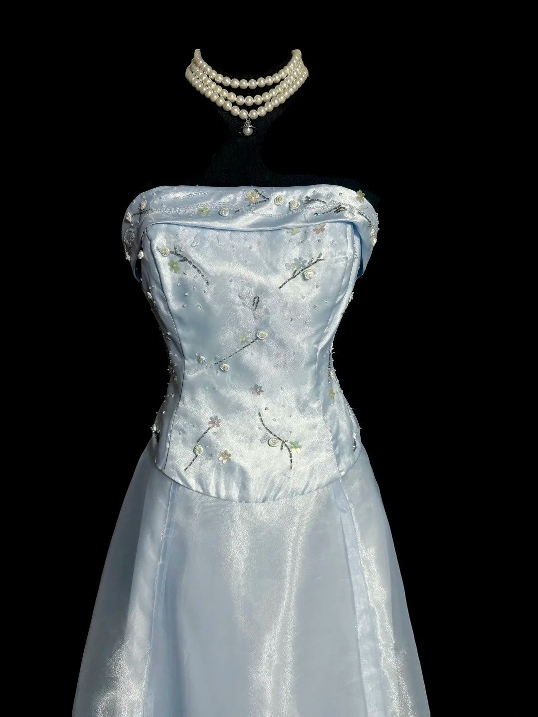Beautiful Prom Dresses A line Strapless Light Sky Blue Satin Long Evening Outfits N3437