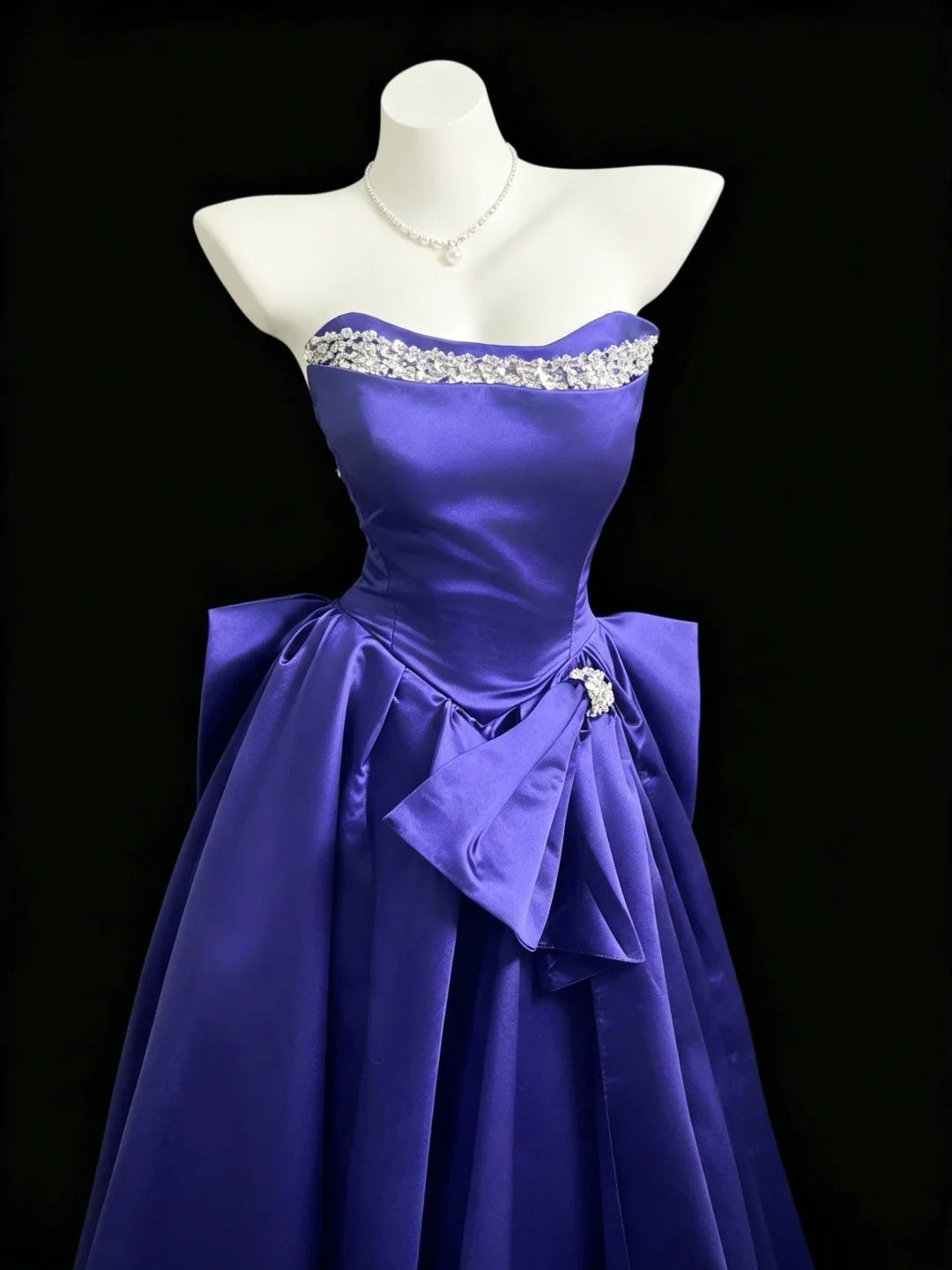 Beautiful A line Sweetheart Blue With Bow Silver Beading Long Prom Dress Formal Dress Party Dresses RB7208