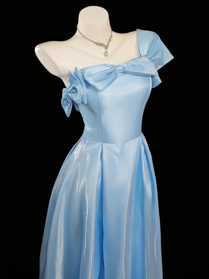 Prinzessinnen-Ballkleider Formelle A-Linie One-Shoulder Blau Lange Partykleider N4537