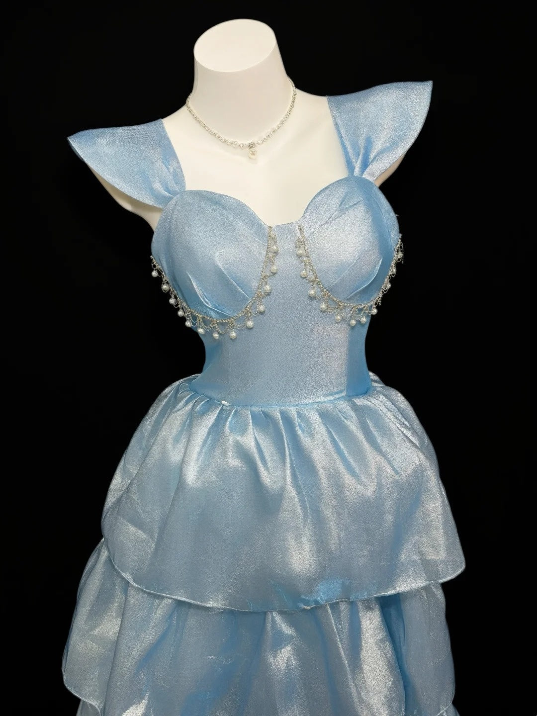 Prinzessin Abschlussballkleider Formelle Ballkleider Herzförmig Blau mit Perlen Lange Partykleider N4536
