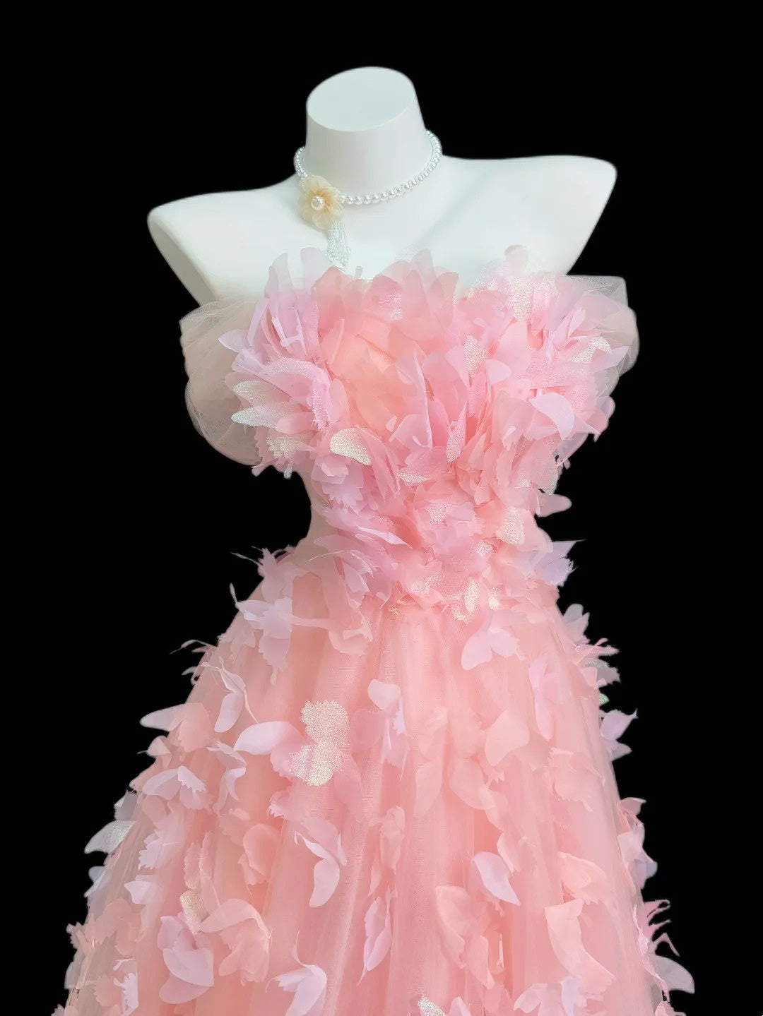 Princess Prom Dresses Formal Ball Gowns Off The Shoulder Pink Tulle Long Party Gowns N4506