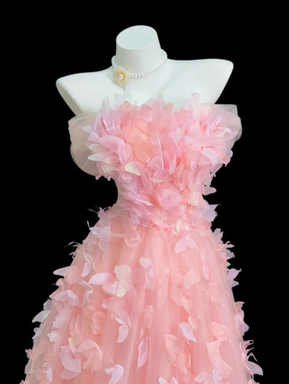 Princess Prom Dresses Formal Ball Gowns Off The Shoulder Pink Tulle Long Party Gowns N4506