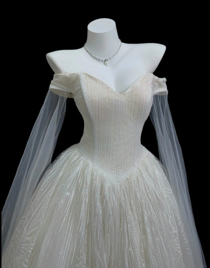 Elegant Ball Gown Off The Shoulder White Sequin With Cape Wedding Bridal Gown Long Wedding Dresses RB4463