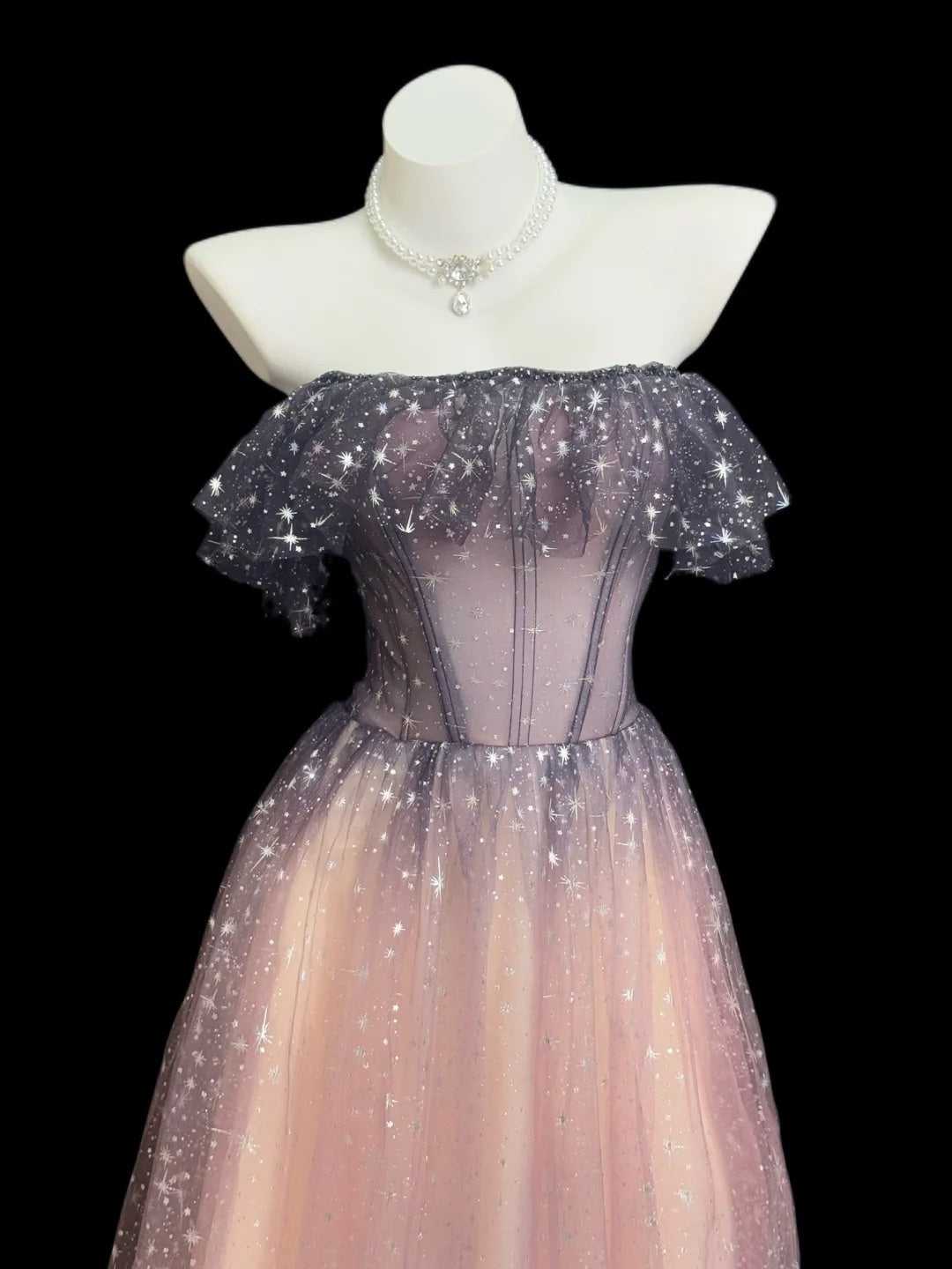 Chic A line Off The Shoulder Pink Sequin Date Floor Length Night Evening Outfit Formal Prom Dresses RB5436