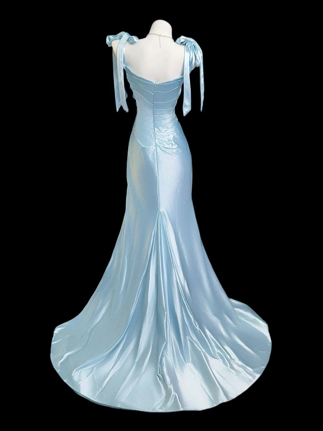 Beautiful Mermaid Spaghetti Strap Light Blue With Bow Long Prom Dress Formal Dress Party Dresses RB7215