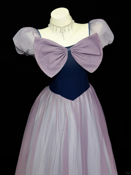 Vintage Prom Dresses 90er Jahre Formelle A-Linie Quadratischer Ausschnitt Traube Tüll Lange Partykleider N4491