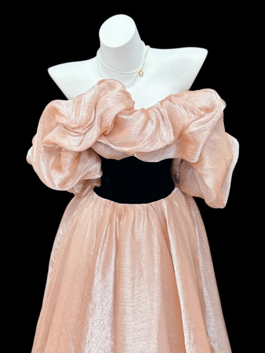 Stylish A line Off The Shoulder Blush Pink Floor Length Prom Dresses Inspo Evening Outfits RB4451