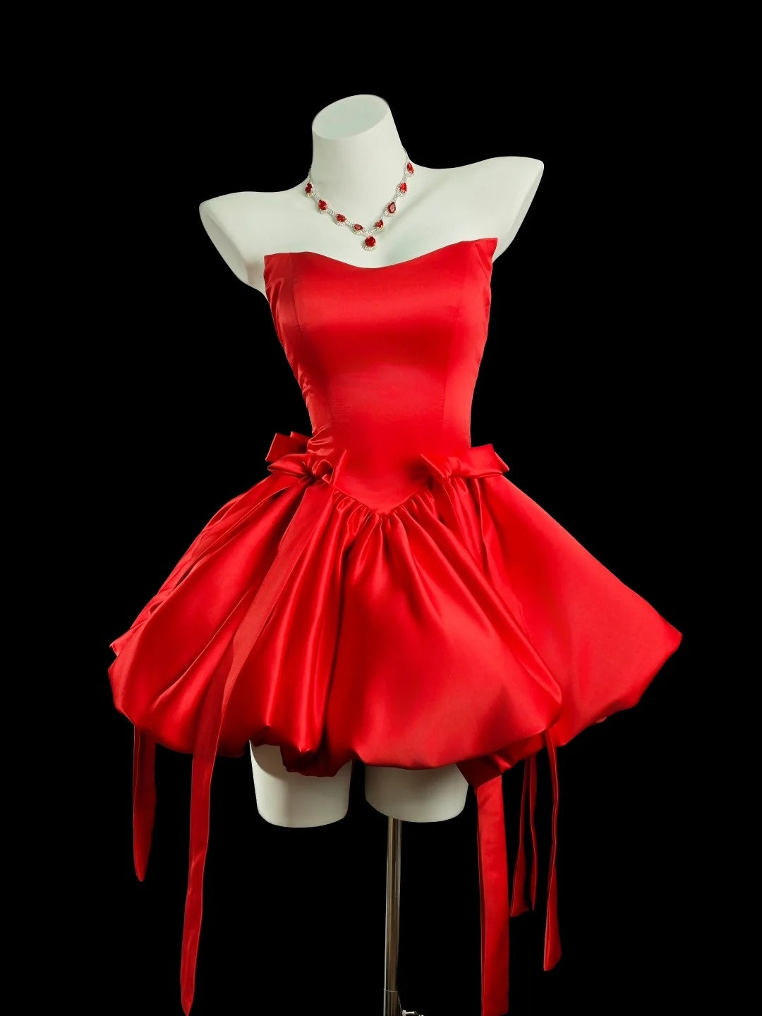 Hübsches Ballkleid, Neckholder, Rot, mit Schleife, Senior-Inspo, Abschlussball, High School, Homecoming-Kleider N4515