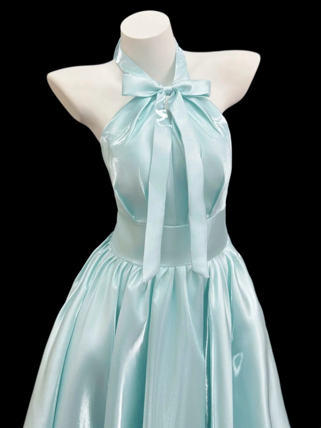 Hübsches A-Linien-Neckholder-Kleid Blau Frühling Sommer Event Outfits Hochzeitsgäste Kleider RB4351