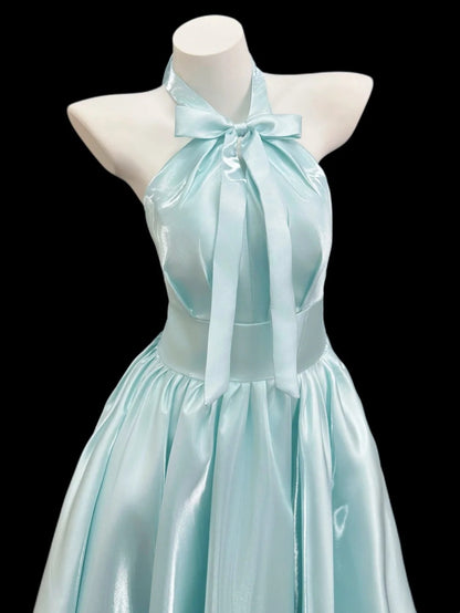 Hübsches A-Linien-Neckholder-Kleid Blau Frühling Sommer Event Outfits Hochzeitsgäste Kleider RB4351