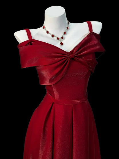 Prinzessin Abschlussballkleider Abendkleider A-Linie Spaghettiträger Burgund Lange Partykleider N4554