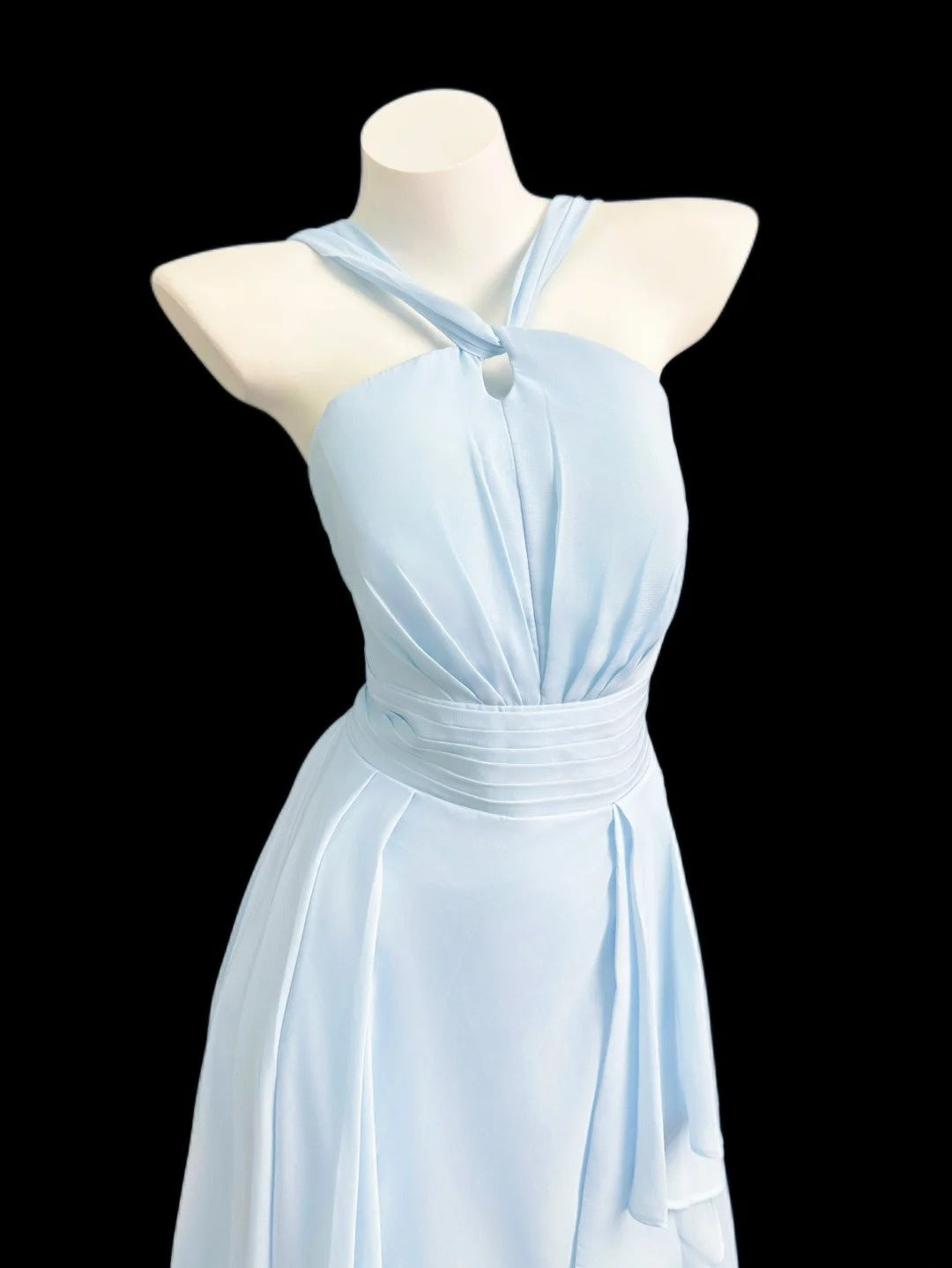 Cute A line Halter Light Sky Blue Summer Beach Spring Summer Event Outfits Wedding Guest Dresses RB4352