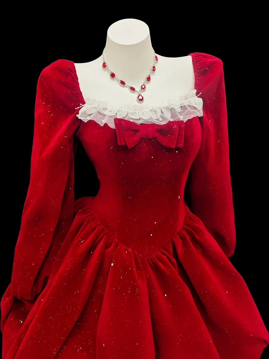 Schönes Ballkleid mit eckigem Ausschnitt, rot, mit langen Ärmeln, Samt, für den 12. Grad, kurze Minilänge, ästhetische Heimkehrkleider RB4361