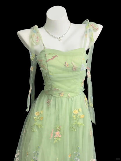 Beautiful A line Straps Sage Green With Straps Bow Long Prom Dress Formal Dress Party Dresses RB7214