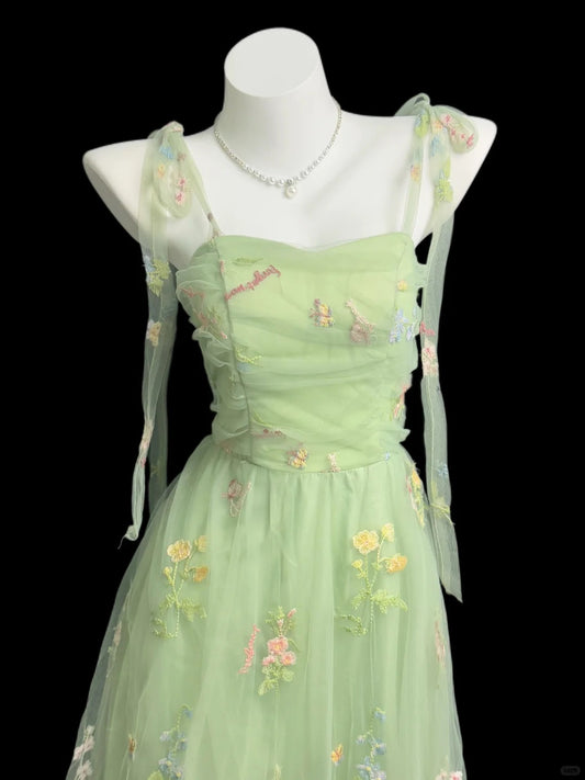 Beautiful A line Straps Sage Green With Straps Bow Long Prom Dress Formal Dress Party Dresses RB7214