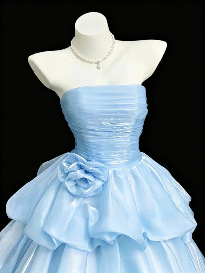 Sweet Prom Dress Ball Gown Strapless Blue Long Quinceanera Dresses Sweet 16 Dress Formal Outfits RB5454