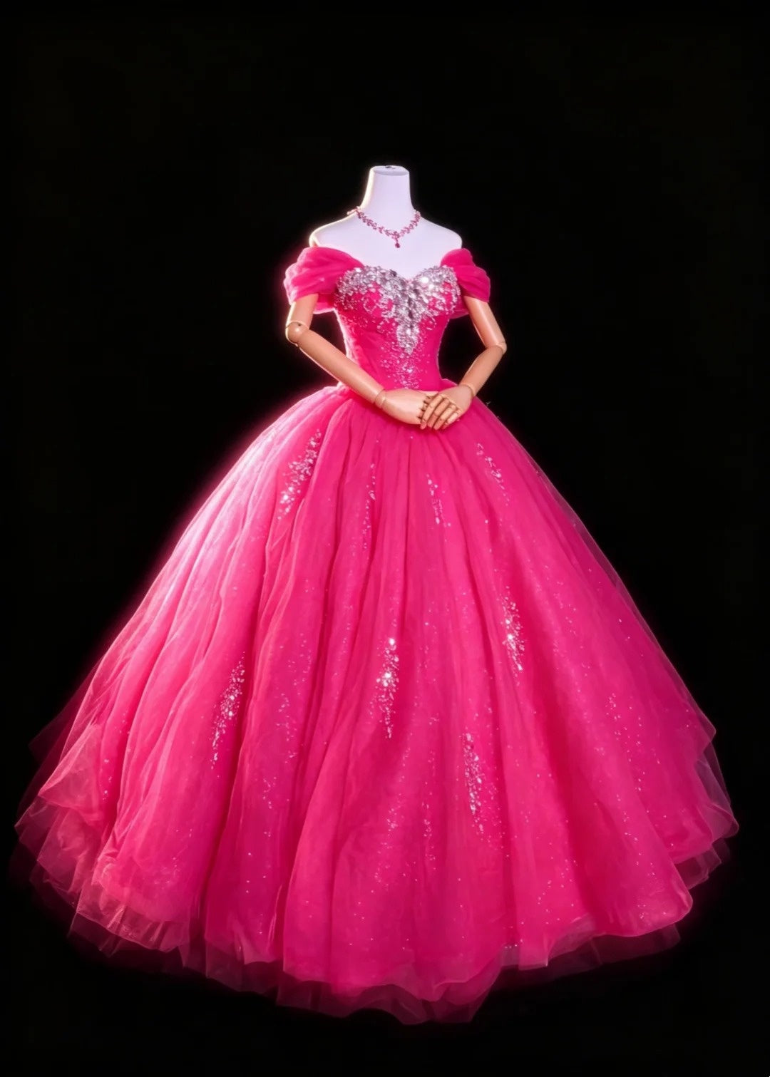 Prinzessinnen Ballkleid Off-Shoulder Hot Pink Quince Kleid Lang Süße 15 16 Quinceañera Kleider Vestido de princesa RB4475