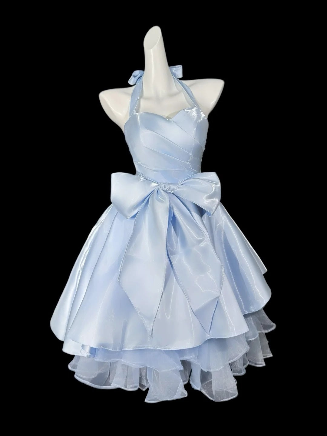 Sexy Ballkleid Neckholder Hellblau Kurz Mini Party Cocktail Homecoming Kleider N4479