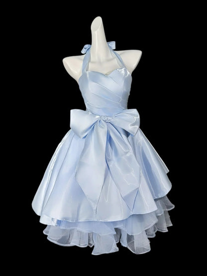 Sexy Ballkleid Neckholder Hellblau Kurz Mini Party Cocktail Homecoming Kleider N4479