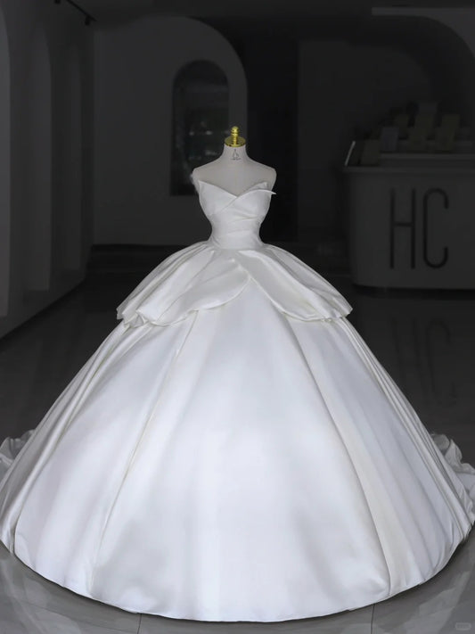 Robes de mariée intemporelles, robe de bal en satin blanc avec volants, longue robe de mariée N2988