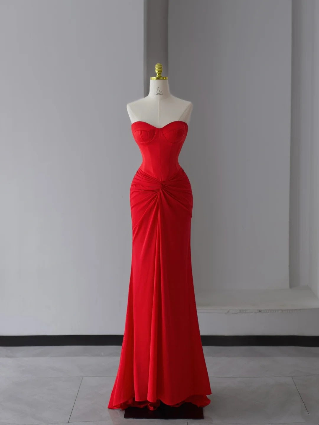 Belles Robes de Bal Sirène Bustier Cœur en Mousseline Rouge Longue Robe de Cérémonie N2948
