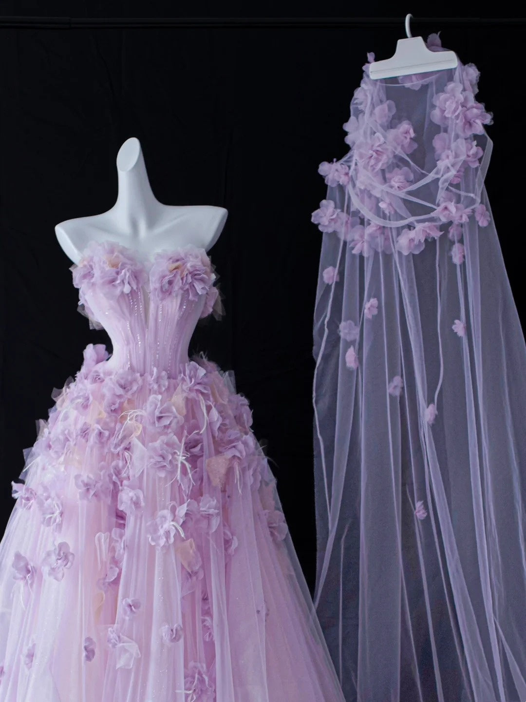 Belles robes de bal bustier cœur en tulle lilas avec fleurs longue robe de soirée N2924