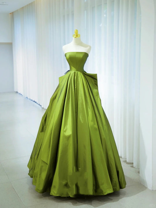 Elegantes Ballkleid Trägerlos Grün Satin Langes Abendkleid 18. Geburtstag Abschlussballkleider N2846