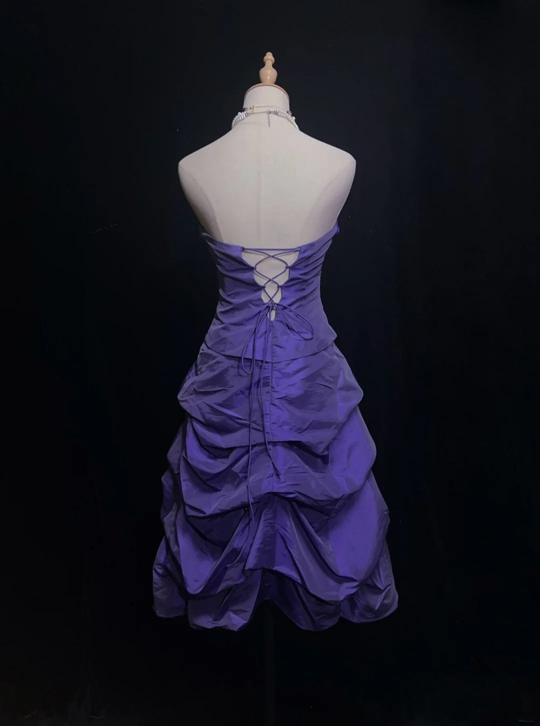 Robe de bal vintage bustier violet taffetas à volants Années 2000 Longueur genou Robes de rentrée des classes N3119