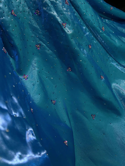 Wunderschöne Abiballkleider Meerjungfrau Trägerlos Blau mit Perlen Lang Festliches Kleid N2928