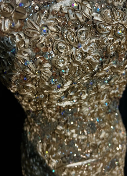 Robes de bal vintage des années 60, sirène bustier, longue robe de bal en dentelle dorée N3103