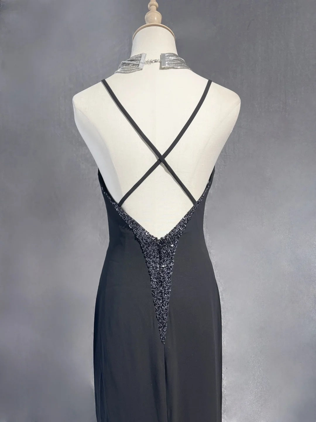Vintage Prom Dresses Meerjungfrau Spaghettiträger Abendkleid Chiffon 70er mit Perlenstickerei Rückenfrei Langes Abendkleid N2520