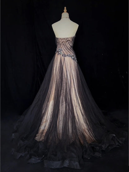 Vintage Prom Dresses Inspo Mermaid Sweetheart 90s Tulle Black Tie Dress With Lace For Women Formal Gowns N3305