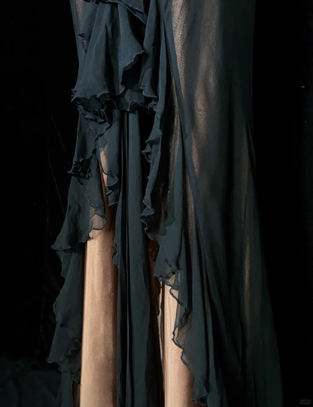 Robes de bal vintage Bretelles fines Sirène Satin marron Mousseline noire Longues tenues de soirée N3861