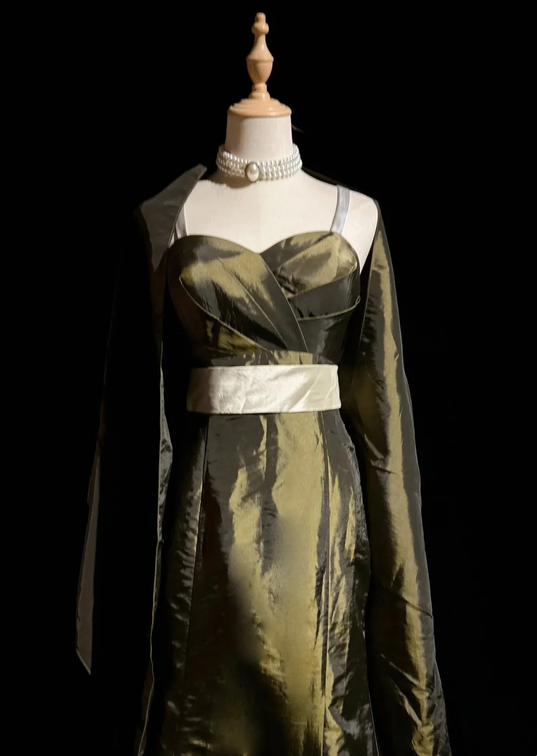 Vintage Prom Dresses Inspo Meerjungfrau Spaghettiträger Olivgrün Lang 1990er Mit Cape Formelle Kleider N3327