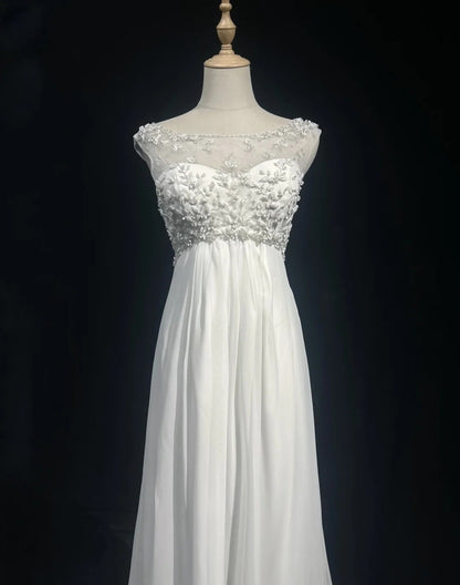 Robes de mariée de fantaisie de conte de fées A ligne Scoop Perles blanches Robe de mariée longue Robes de mariée N2600