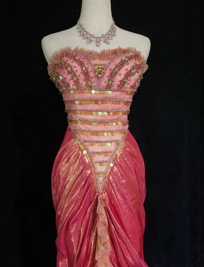 Robes de bal glamour Sirène Rose Cœur Haut-Bas avec Perles Robe Formelle N2887